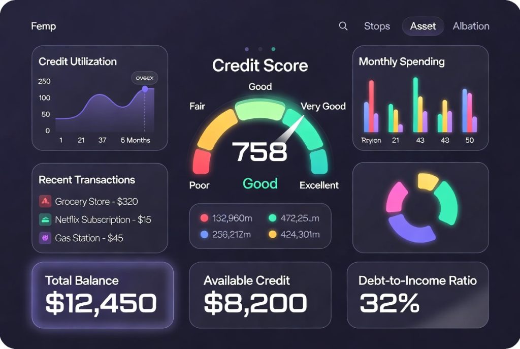 Credit score meter and financial health concept