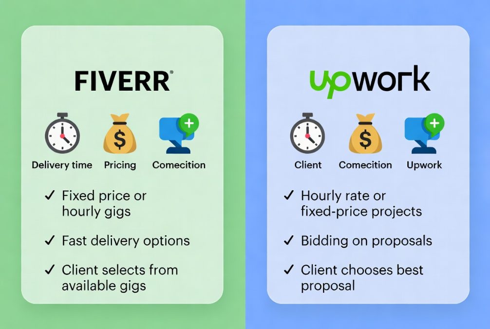 Fiverr vs Upwork comparison infographic for beginners