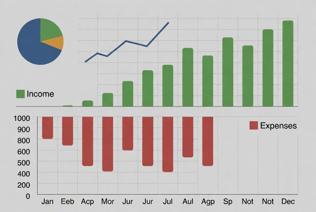 Income vs expenses comparison for personal budgeting