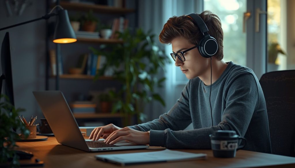 Student learning online from home using free online courses platform