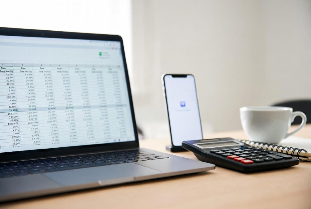 Personal budget that works planning setup with laptop and financial tools