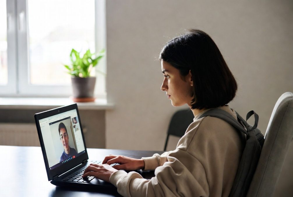 beginner starting online learning at home with laptop