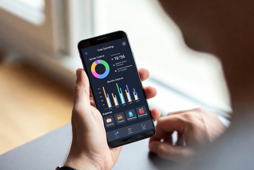 Tracking credit card expenses using mobile finance app